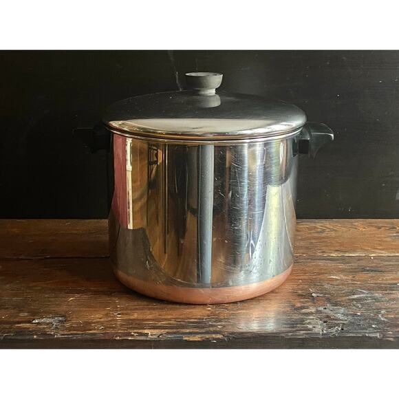 Vintage REVERE WARE 8qt Copper Clad Stock Pot w/Lid - Picture 1 of 12